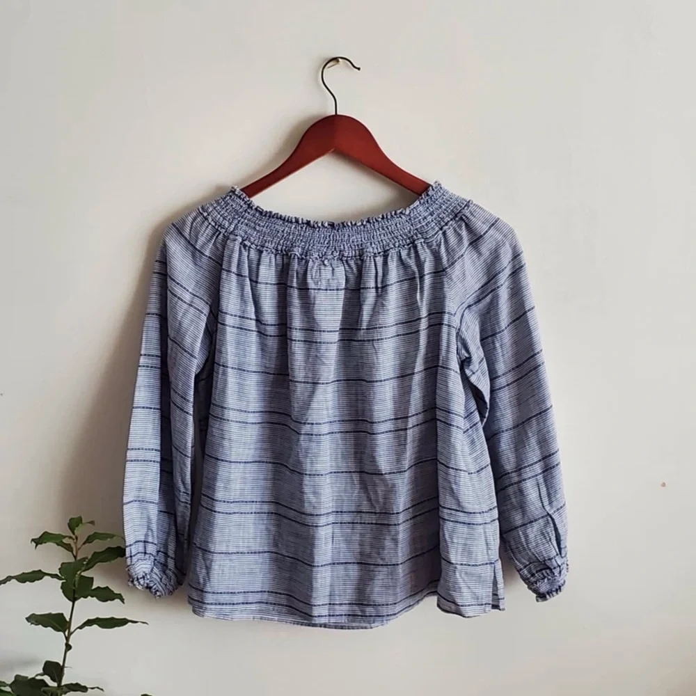 Rag & Bone Drew Blue Striped Off the Shoulder Top L - Picture 10 of 10